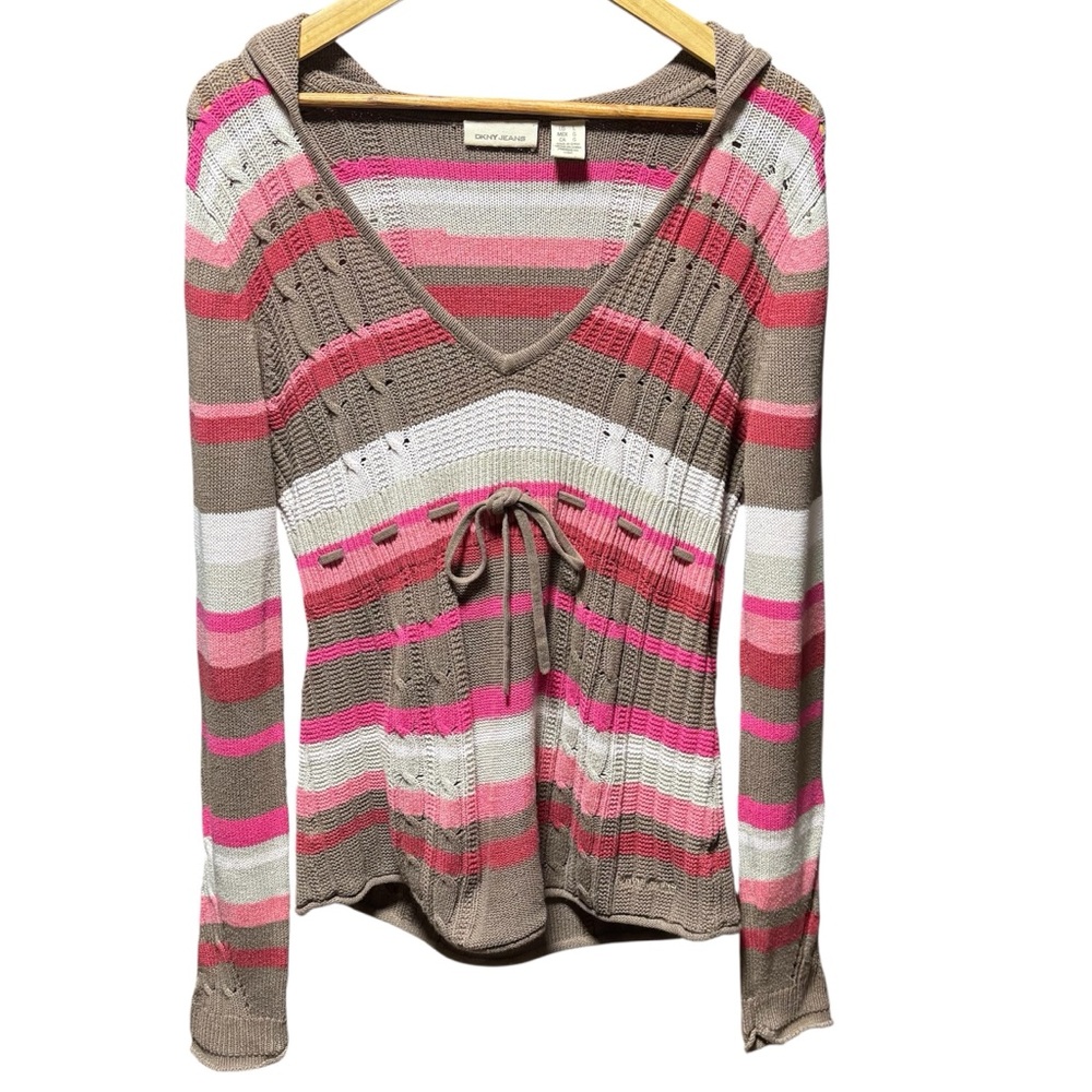 y2k boho babydoll style knit v neck hoodie, large